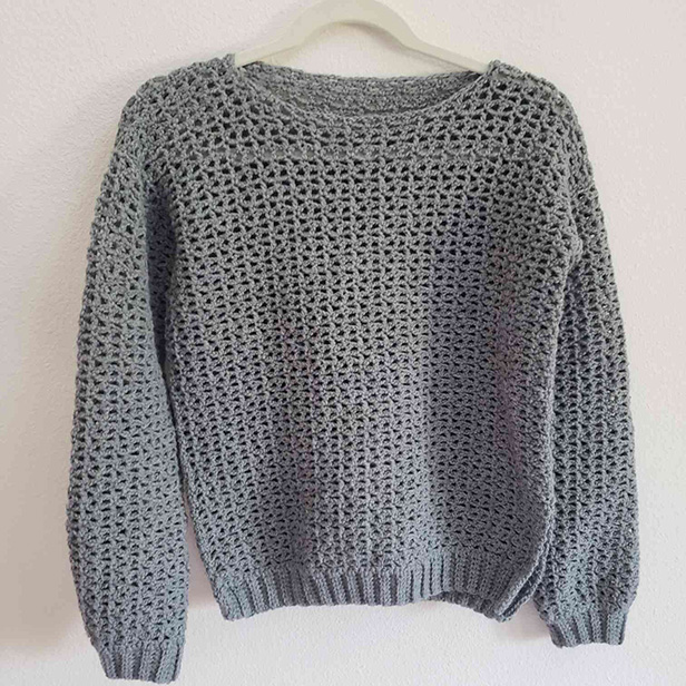 full length grey mesh sweater